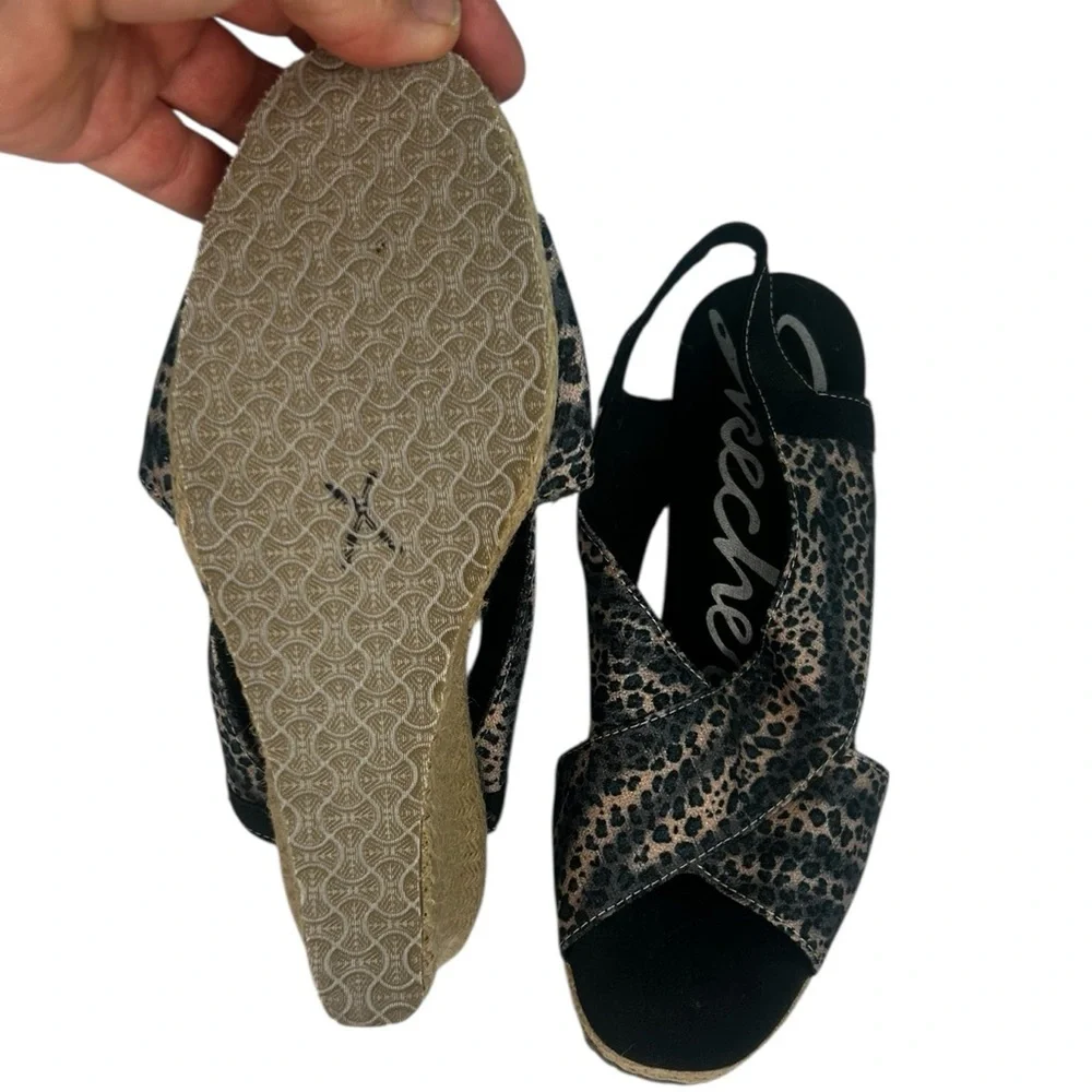 Skechers Cali Club X Ray Tan Black Wedge Sandal Leopard Metallic Shoes 7.5 Comfy